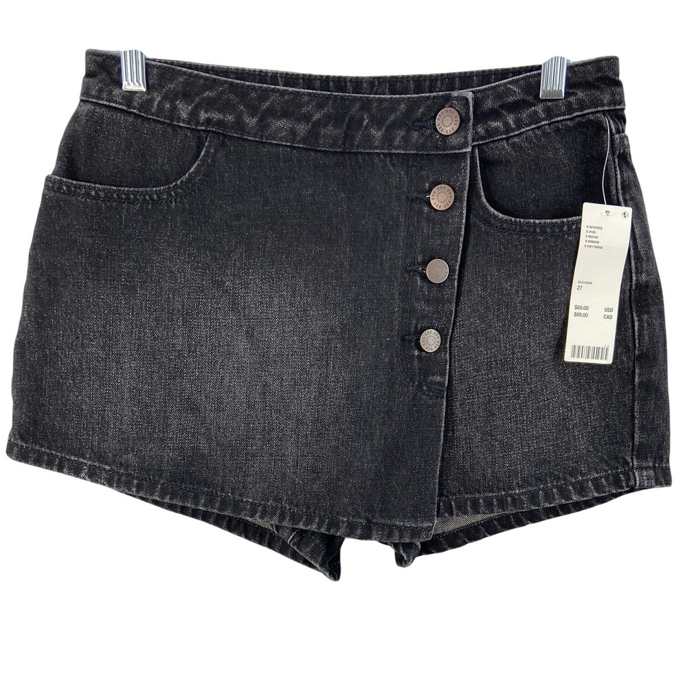 NWT BDG Denim Skort Women 27 Black Asymmetrical Button Front Urban Outfitters